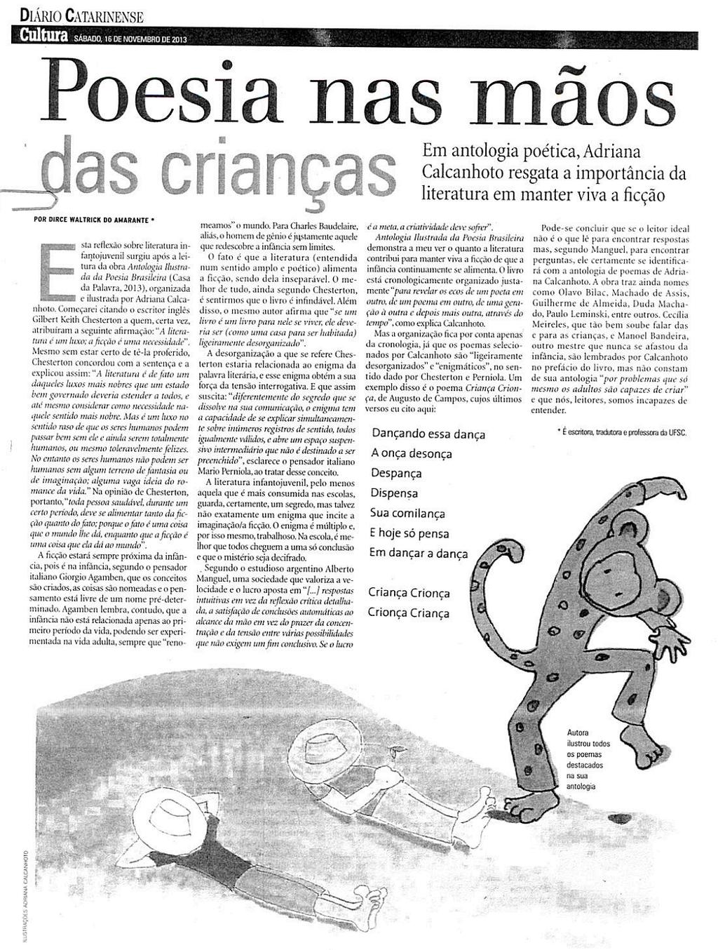 Diário Catarinense - Cultura Poesia nas mãos das crianças Literatura infantojuvenil / Livro Antologia Ilustrada da