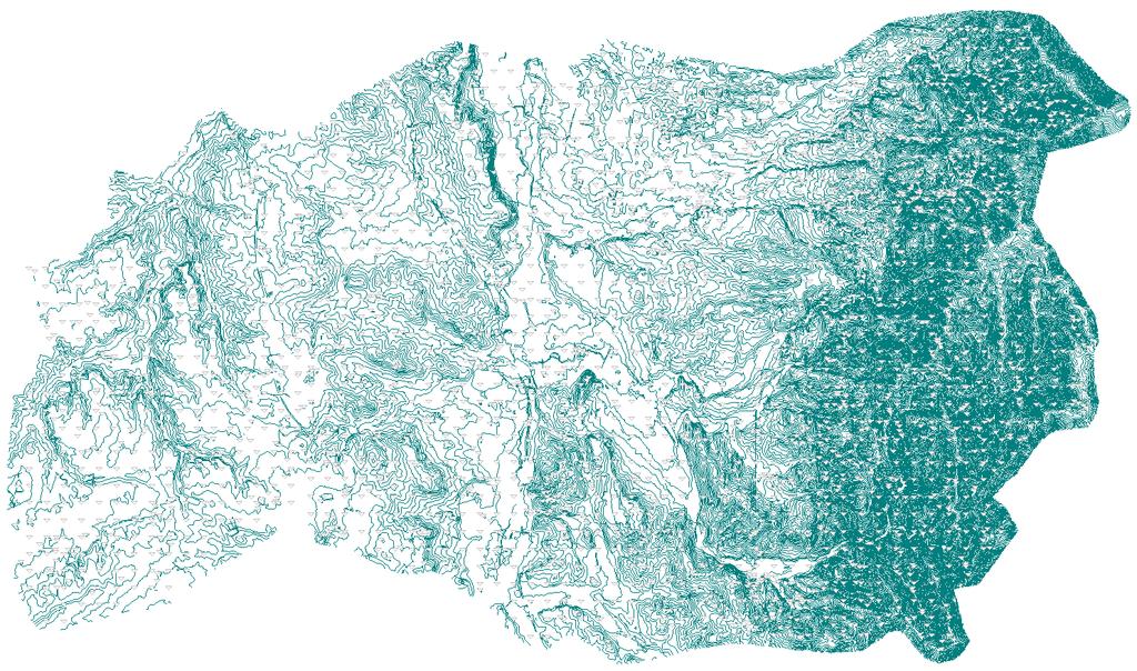 Para a elaboração do MDT é necessária informação relativa à altimetria do terreno, tendo sido construído a partir de curvas de nível com equidistância de 10 metros e de Pontos Cotados.