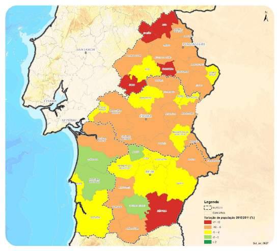 Variação populacional 2015 / 2011 (%) Portugal -2,1