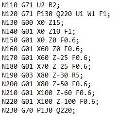 31 realizando o desbaste longitudinalmente, repetidas vezes, aprofundando no eixo transversal o valor inserido no parâmetro U da primeira linha de código G71.