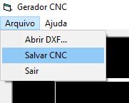Passo 10: Para salvar o arquivo no formato NC, vá ao menu Arquivo e depois clique em Salvar CNC, ou clique em Salvar e Sair,