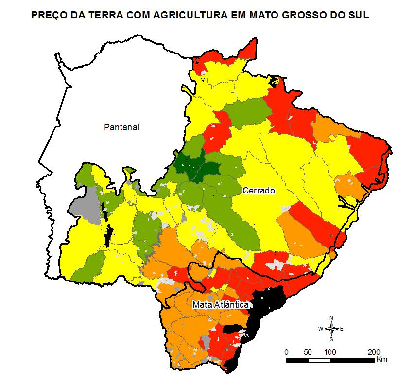 Preços de terra no MS: lavouras e pecuária Quanto maior a produtividade da