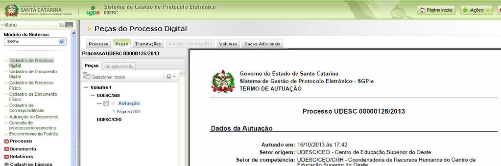 Clique no botão inserir peças Figura 3 Inserir Peça (Arquivo do Requerimento e Termo de Compromisso).