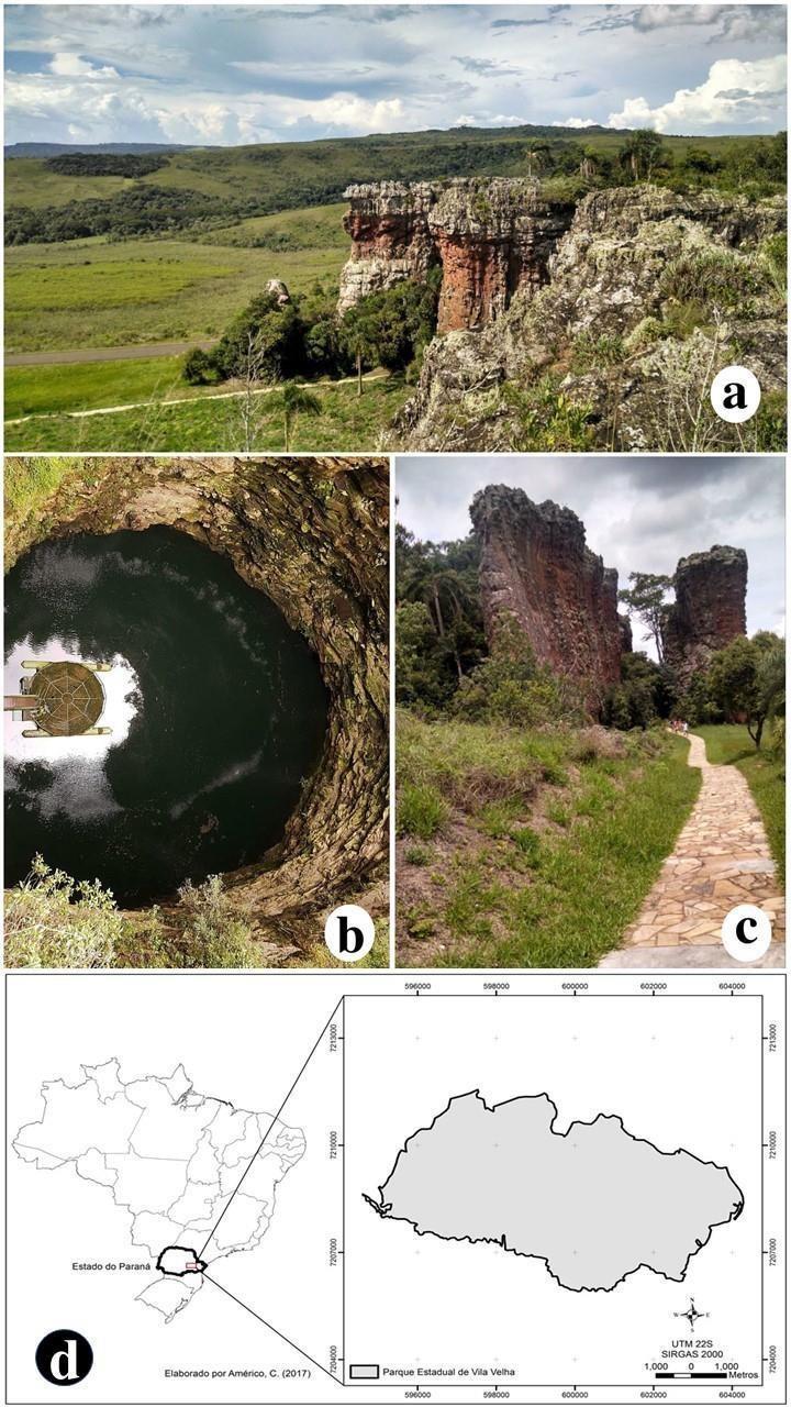 16 Figura 1 - Área de estudo. a-c. Arenitos, b. Furnas, d.