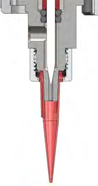Um parafuso regulável fixa toda a válvula para evitar movimentos durante o funcionamento. O parafuso regulável também age como parafuso de desmontagem para facilitar a remoção do gancho QR.