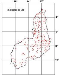 Zoneamento de Risco Climático para as Culturas do Sorgo e Feijão-caupi Consorciadas no Estado do Piauí 23 Figura 9. Distribuição espacial das estações pluviométricas (a) e de ETo (b) no Piauí.