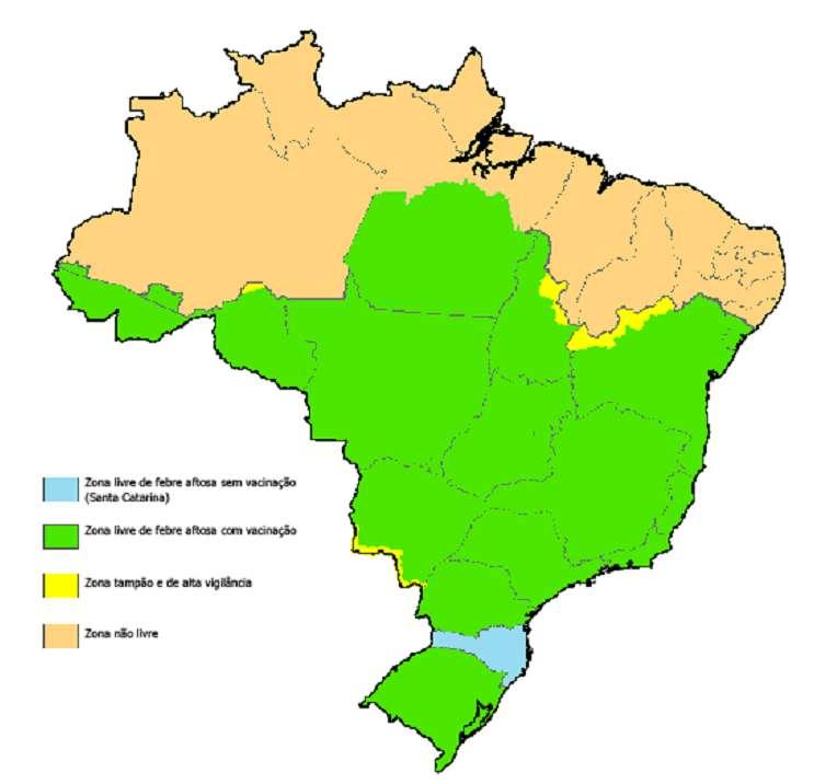 Condição Sanitária do Brasil em relação à febre aftosa, OIE Zona livre de F.A.