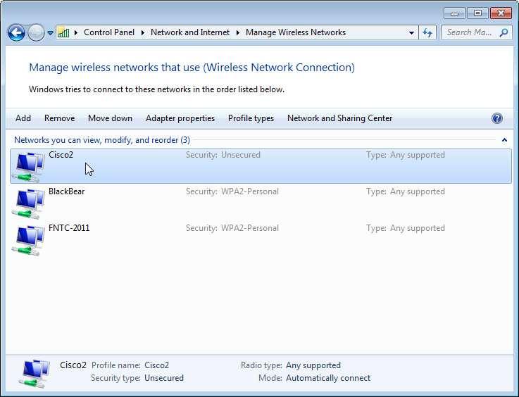 Quando a janela "Gerenciar redes sem fio" abrir, clique duas vezes em Cisco#,