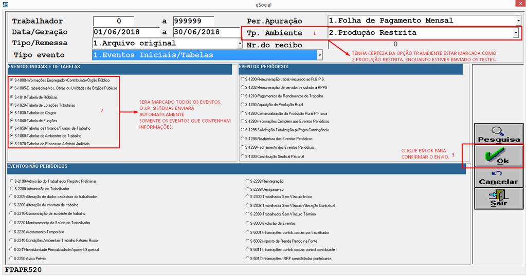 - Na tela a seguir realizar a filtragem, conforme necessidade de envio de