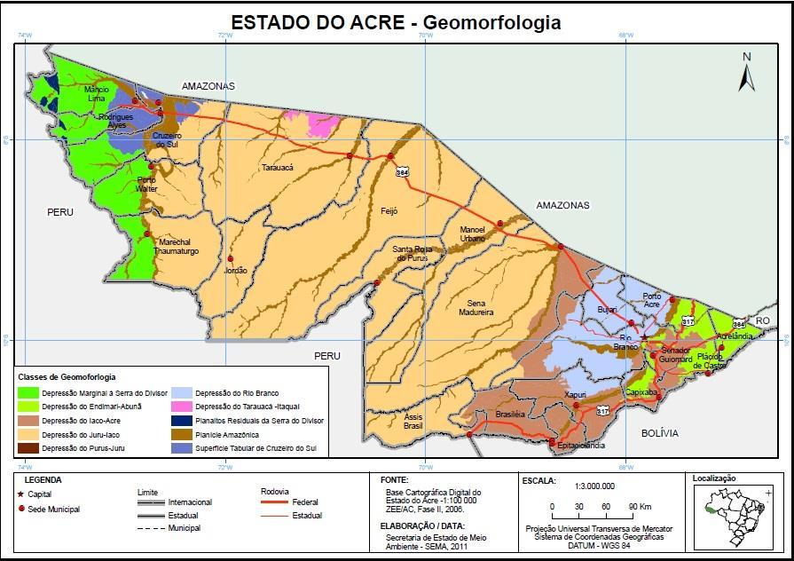 Figura 5 - Mapa Geomorfológico do Estado do Acre. Fonte: Acre, 2011.