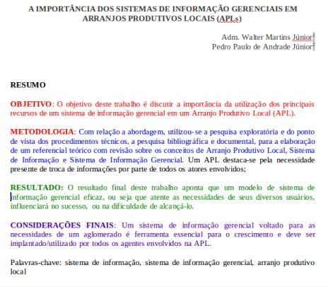 RESUMO 9 Exemplo de Resumo Em formato estruturado,