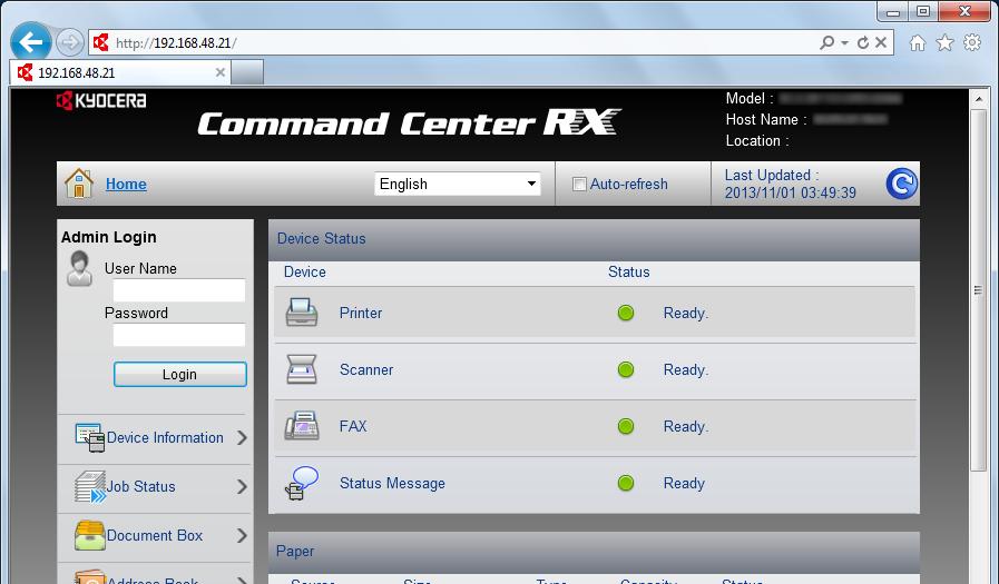 Instalar e configurar a máquina > Command Center RX Aceder a Command Center RX 1 Exiba o ecrã. 1 Inicie o browser para a Web.