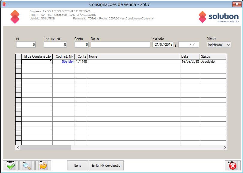 8 de 53 Status Indefinido Pendente Parcial Devolvido Cancelada Descrição Lista todas as consignações no período informado Lista as consignações não devolvidas no período informado.