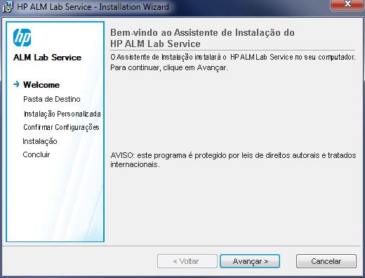 Capítulo 18: Lab Service HP ALM. Selecione o caminho de instalação que corresponde ao seu sistema operacional.
