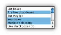 Elemento Descrição Exemplos List boxes List boxes, like checkboxes, allow users to select a multiple items at a