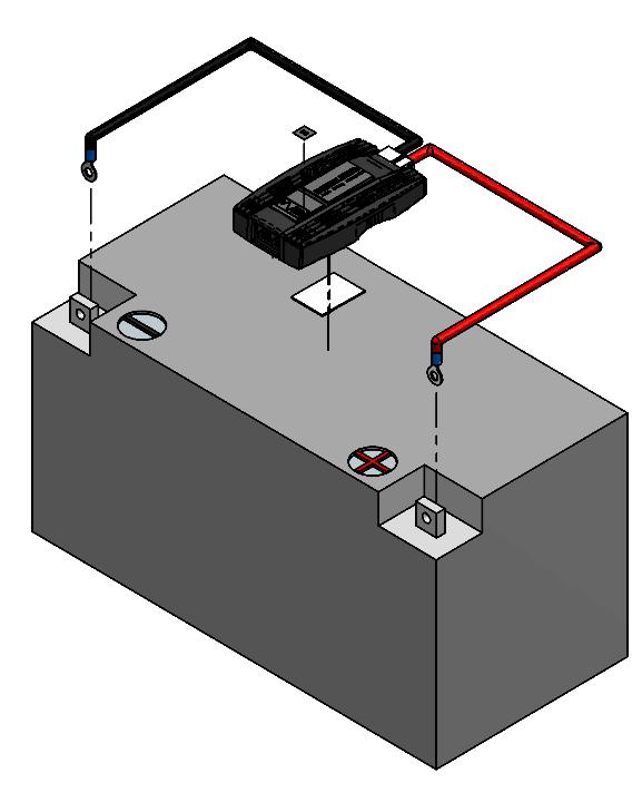 Conecte os cabos de medição no Equalizer e seus respectivos polos, sendo o cabo de cor preta a ser conectado no negativo da bateria e o cabo de cor vermelha a