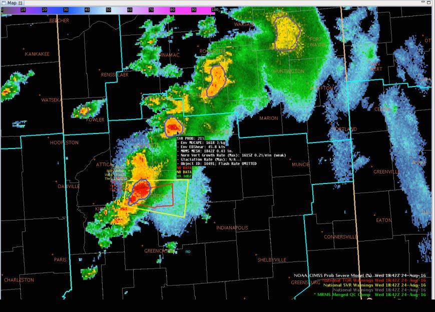 ProbSevere higher probability of severe with lightning