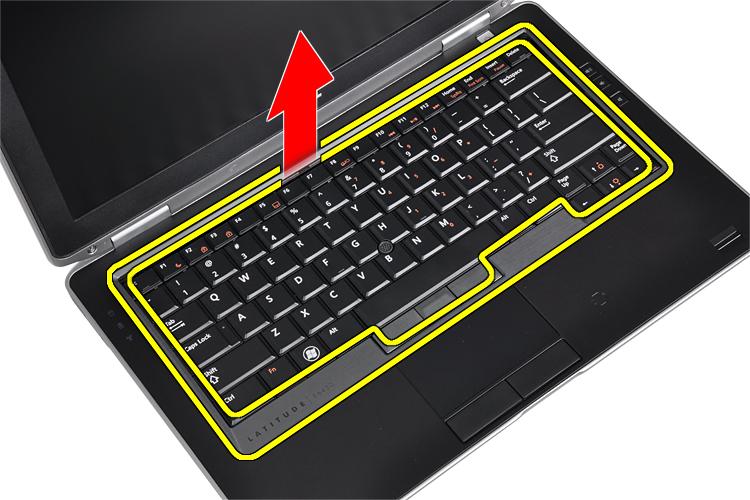 4. Empurre o acabamento do teclado pelos lados e pelo fundo. 5. Levante para remover o acabamento do teclado da unidade. Como instalar o acabamento do teclado 1.