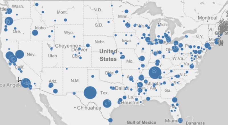 Mapa Os mapas podem ser usados para várias finalidades. Um uso comum em business intelligence é desenhar os dados de vendas por região ou por loja.