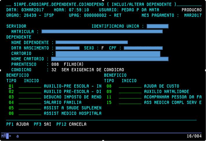 Surgirá a tela com todos os dados informados conforme abaixo: Os benefícios serão listados conforme as informações inseridas anteriormente.