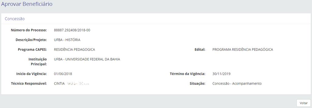 Instituição Participante ; Tipo Vínculo Beneficiário ; Modalidade e CPF.