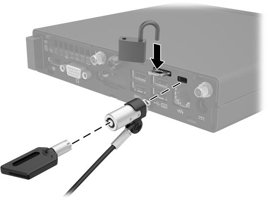 Instalação de um cabo de segurança O cabo de segurança e o cadeado exibidos abaixo podem ser utilizados para proteger o computador.