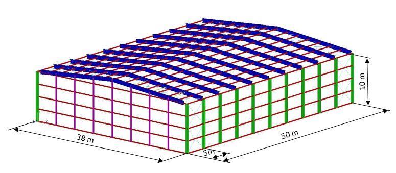 Figura 1.1 Estrutura esquemática do pavilhão 1.1 Estrutura da Dissertação No capítulo 2 são quantificadas as ações do vento, neve e sobrecarga, que atuam sobre o pavilhão.