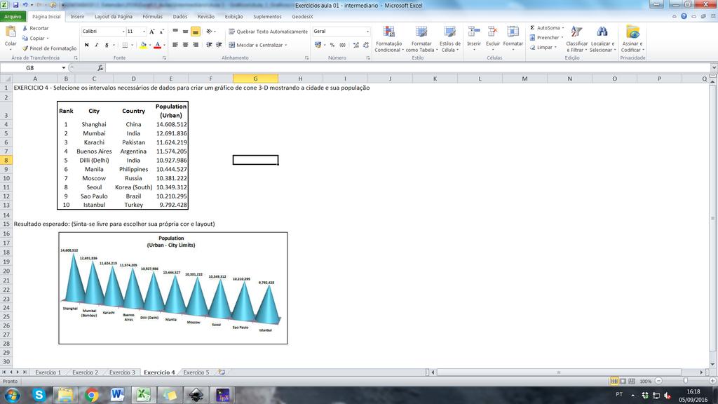 (5) Selecione os intervalos necessários de dados para criar um gráfico de Cone 3D