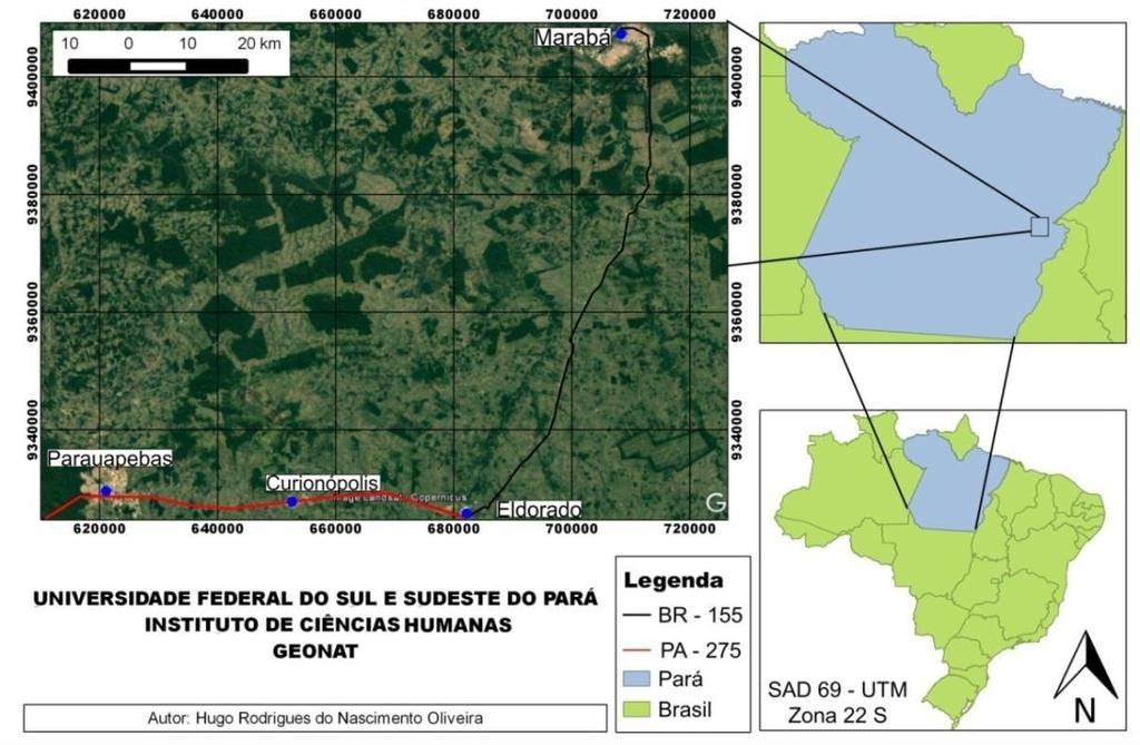 1. INTRODUÇÃO 1.1 LOCALIZAÇÃO DA ÁREA DE ESTUDO Partindo de Marabá por vias terrestres através da BR 155, Eldorado localiza-se a cerca de 103 km de distância (Figura 1).