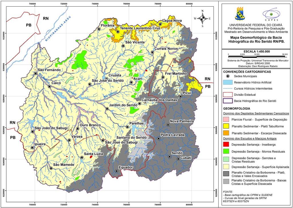 Figura 02. Mapa geomorfológico da bacia hidrográfica do rio Seridó RN/PB.