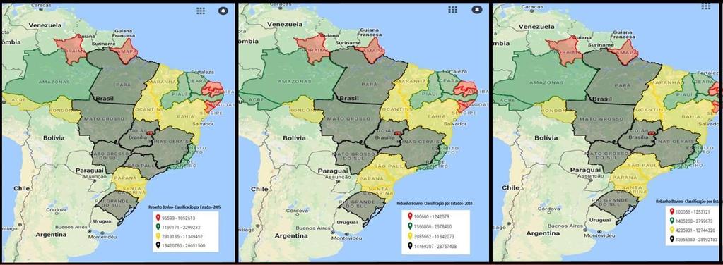 8 anos. Figura 8 - Efetivo rebanho por estados, anos 2005, 2010 e 2015, respectivamente O Estado de Mato Grosso (Fig.