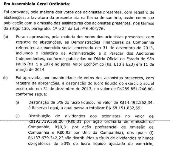 AGO/E REALIZADA EM 16 DE ABRIL DE 2014 DELIBERAÇÕES: