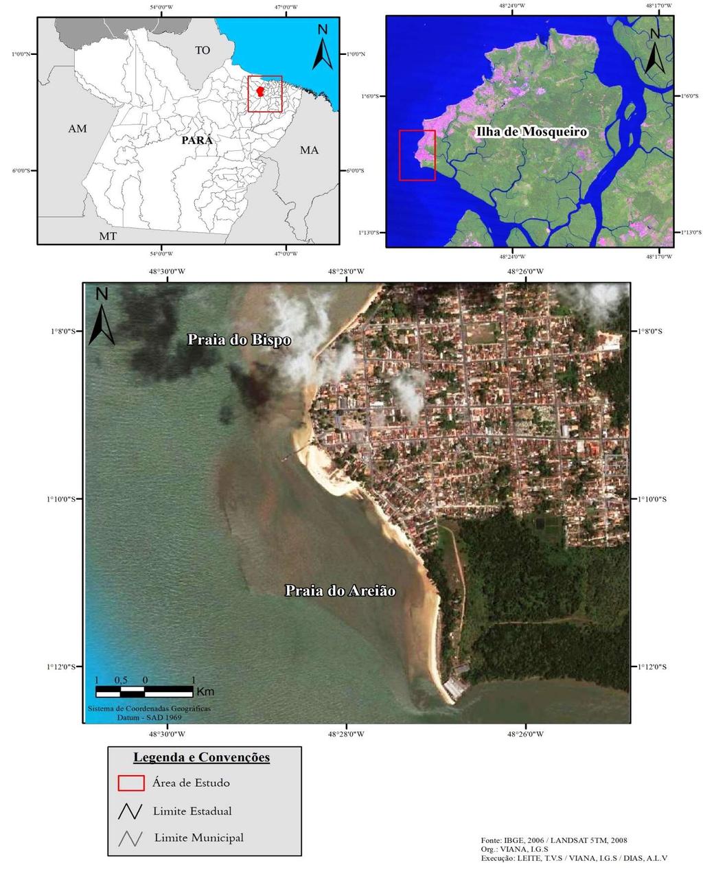 Figura 01: Mapa de localização das Praia do Areião e Bispo, Ilha de Mosqueiro-PA.