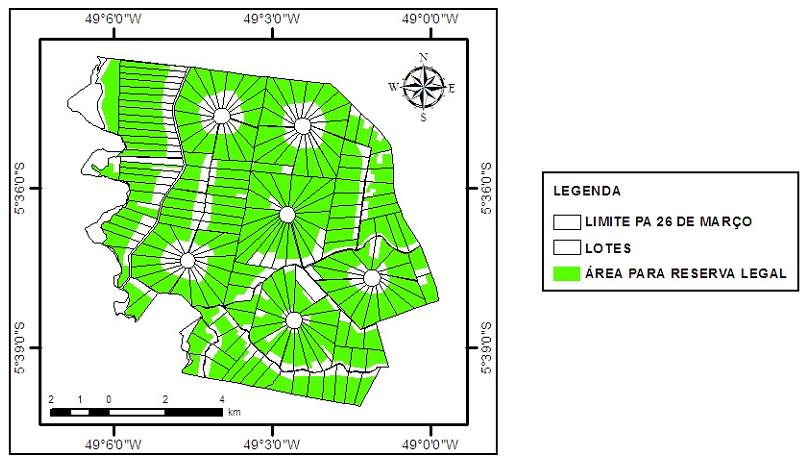 Figura 8 Proposta para criação de Reserva Legal por lote no PA 26 de março, Marabá, PA.