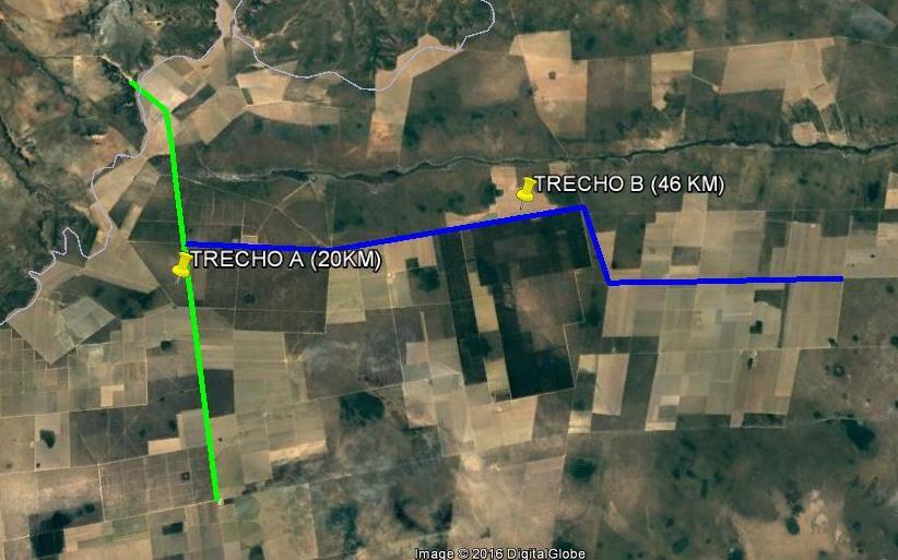 TRECHO A (VERDE): 20 KM TOTALMENTE RECUPERADO TRECHO B (AZUL): 46 KM