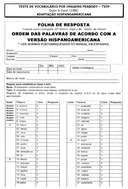 Anexos 127 ANEXO D Teste de Vocabulário por imagens Peadody (TVIP) (CAPOVILLA, CAPOVILLA, 1997).