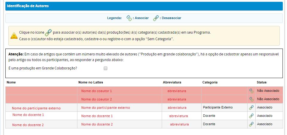 6 Atenção! Caso a pessoa venha carregada do Lattes com partes do nome abreviado, mesmo que a pessoa esteja cadastrada no Programa ela não será associada automaticamente.