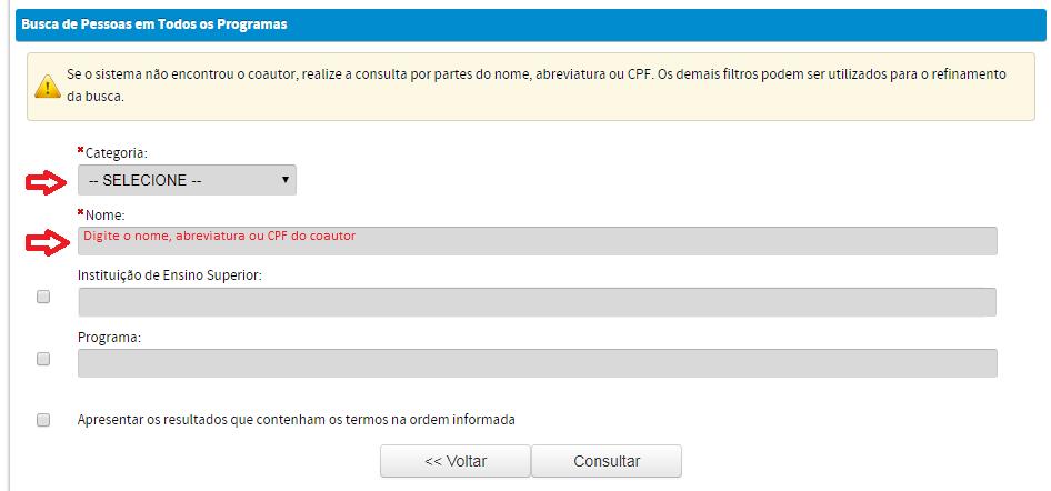 8 O sistema apresentará uma lista de nomes semelhantes.