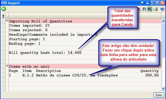 e) Aparece um documento que indica o resultado da importação.