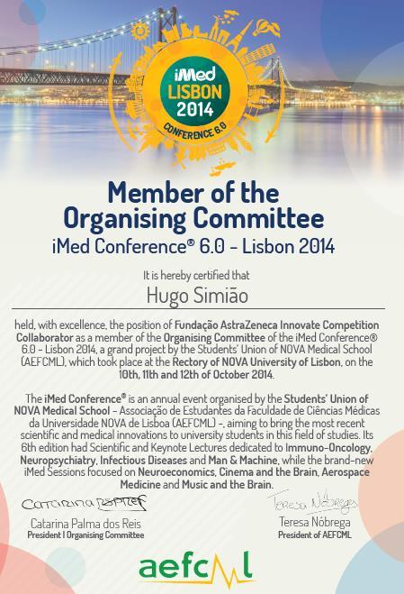 II. Membro da Comissão Organizadora do imed Conference 6.