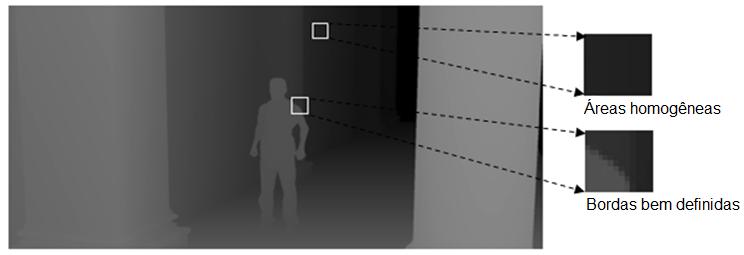 INTRODUÇÃO Figura 1.2: Exemplo de mapa de profundidade do vídeo UndoDancer, destacando as áreas homogêneas e bordas bem definidas.