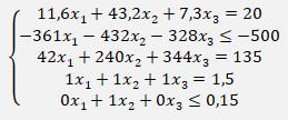 214 361x 1 432x 2 328x 3 500 (17) Minimizar Z = 0,7x 1 + 2x 2 + 0,8x 3 Sujeito às restrições: 0x 1 + 1x 2 + 0x 3 0,15 (18) (19) Desta forma, o modelo matemático se torna possível de solução para os