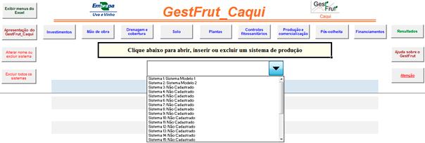 GestFrut_Caqui: Sistema para Avaliações Econômico-financeiras da Produção de Caqui 3 Fig. 3. Tela para iniciar a análise de sistemas - parte da tela de identificação geral.