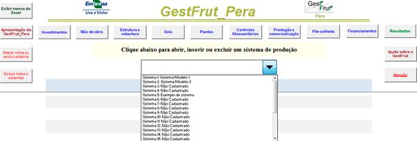 GestFrut_Pera: Sistema para Avaliações Econômico-financeiras da Produção de Peras 3 Fig. 3. Tela para iniciar a análise de sistemas - parte da tela de identificação geral.