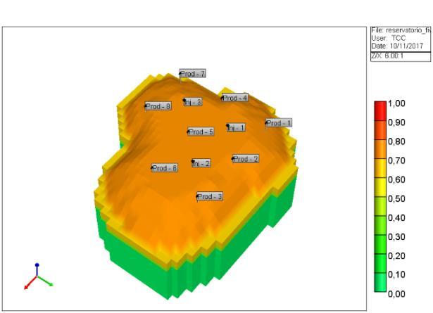 Figura 3.2: Modelo das curvas de nível do reservatório geradas pelo simulador.
