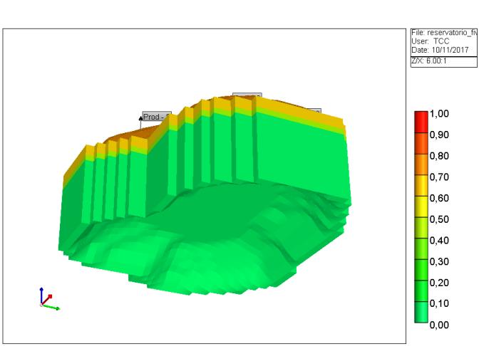 A representação do modelo do reservatório em três dimensões pode ser vista nas figuras 3.3 a 3.