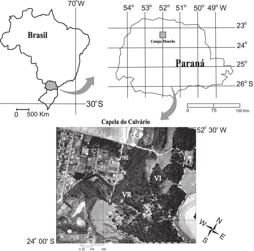 Acta bot. bras. 24(2): 469-482. 2010. 471 Figura 1. Localização da área de estudo na Capela do Calvário, situada em Campo Mourão, PR.