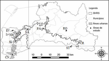 Riqueza e Composição de Epífitos Vasculares 237 Figura 1: Mapa de localização das áreas urbanas amostradas na Bacia Hidrográfica do Rio dos Sinos, Rio Grande do Sul, Brasil.