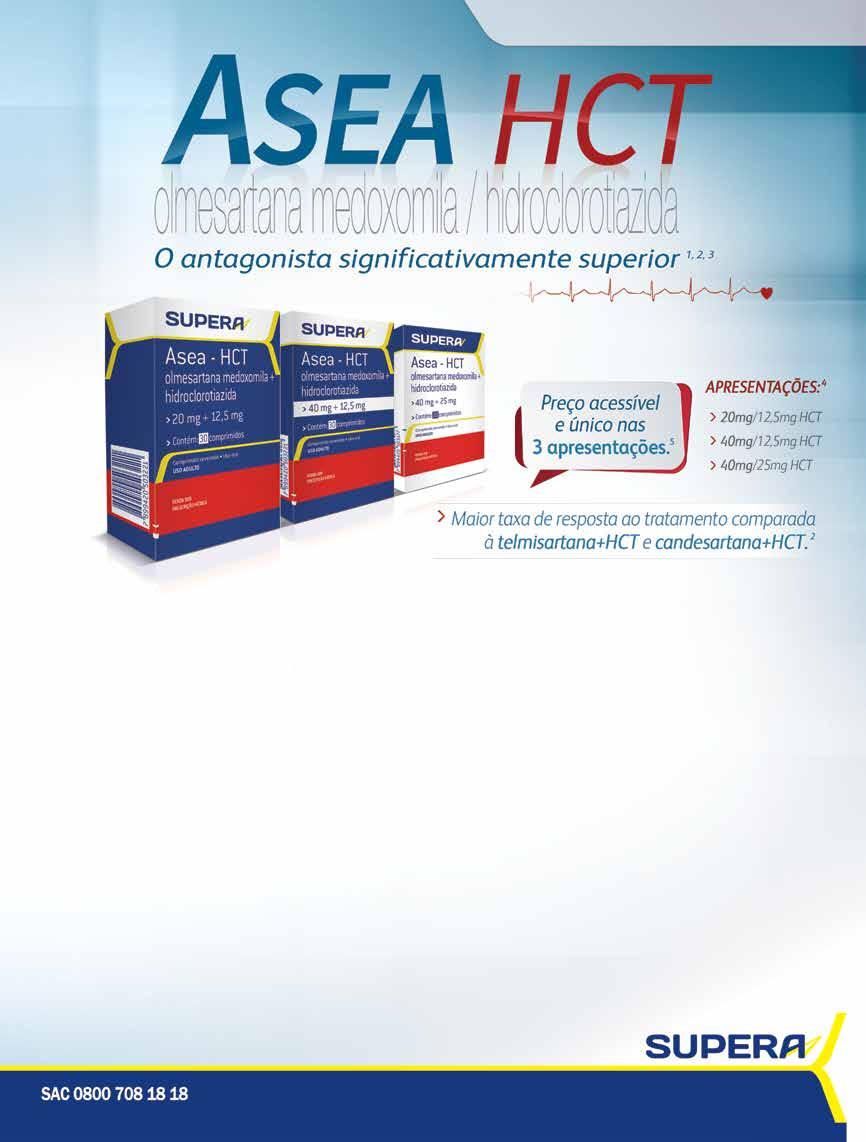 ASEA HCT (olmesartana medoxomila/hidroclorotiazida). APRESENTAÇÕES: Embalagens contendo 10 e 30 comprimidos revestidos nas dosagens de 20mg + 12,5mg, 40mg + 12,5mg e 40mg + 25mg. USO ADULTO.