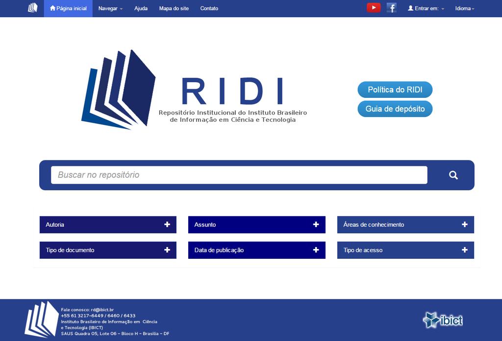 Guia de depósito de obras no RIDI Repositório Institucional Digital do IBICT Login no